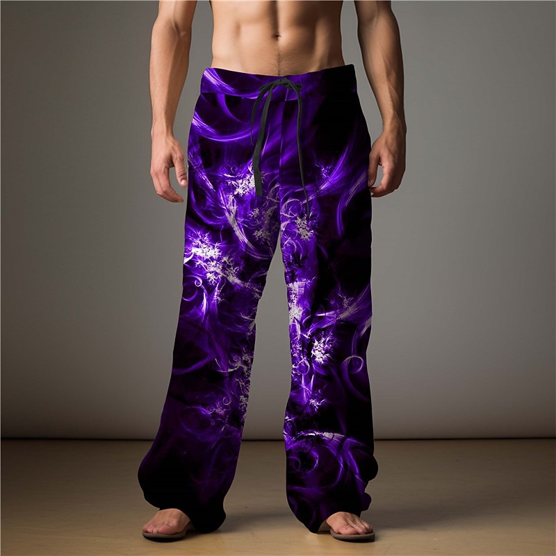 Flame Abstract Men's 3D Print Pants Trousers Outdoor Daily Wear Streetwear Polyester Lake blue Yellow Red S M L Medium Waist Elasticity Pants