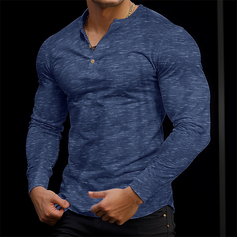 Men's Button T Shirt T Shirt Henley Shirt Tee Top Long Sleeve Henley Spring &  Fall Plain Fashion Designer Basic Vacation Street Going out Black Wine Blue Top Tee for Men