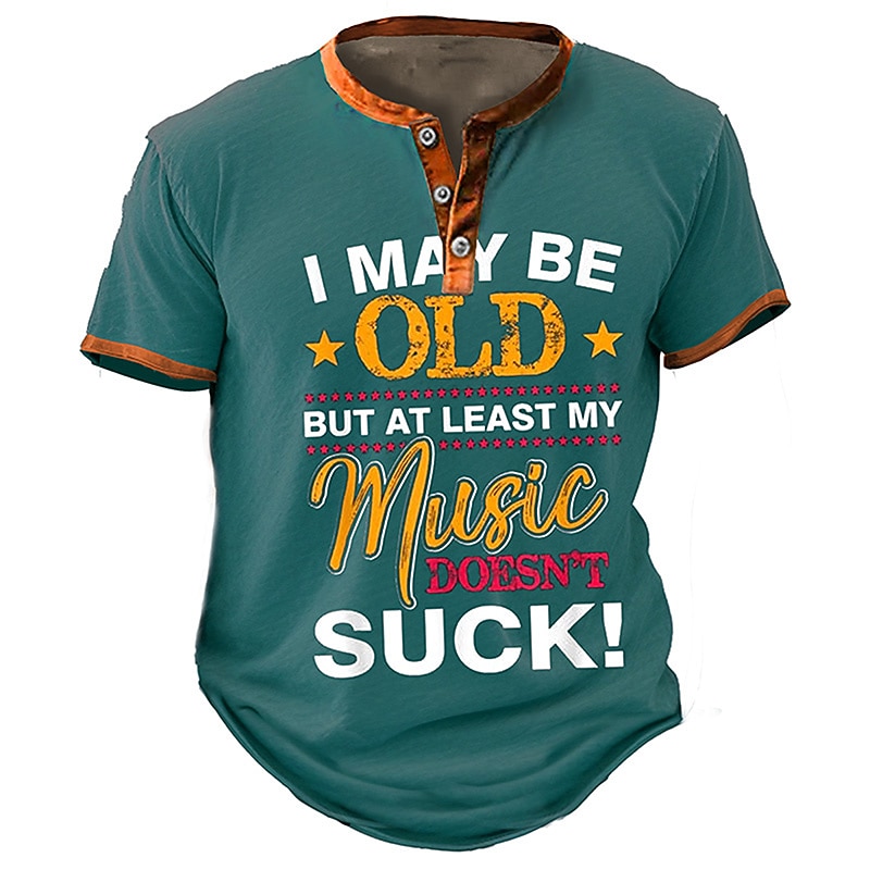 Men's Graphic Letter T shirt Henley Shirt Short Sleeve 3D Print Fashion Retro Vintage Classic Sports Outdoor Holiday Going out Spring & Summer Blue Green Henley Henley T-Shirt2