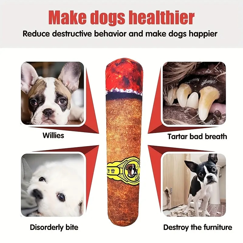 1pc Plush Cigar Squeaky Dog Toys Funny Cute Dog Gifts4