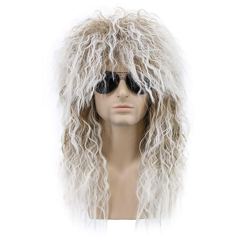 Men and Women Long Curly Brown Gradient White Wig 70s 80s Rocker Mullet Party Funny Wig Costume Wig Halloween Wigs2