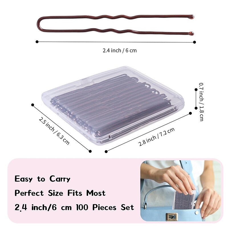 U Shaped Hair Pins, 200PCS 2.4inch Bun Hair Pins for Women Kids Girls Hairdressing Salon with Storage Box, for All Hair Types - Brown2
