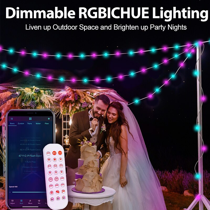Elegant Wedding Party Reception Dimmable RGBIC LED String Lights with App Control Waterproof for Outdoor Use Perfect for Festival Decor 5/10/15/20M4