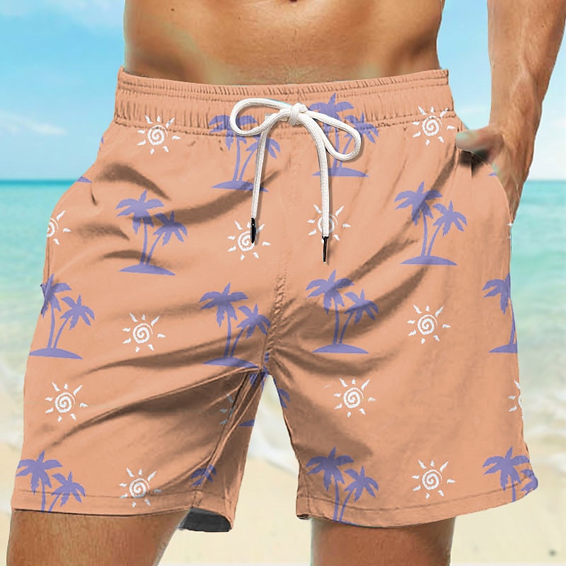 Men's Coconut Tree Swim Trunks Swim Shorts Board Shorts Mid Waist Hawaiian Casual Holiday Beach Drawstring with Mesh lining Elastic Waist Designer Clothing Apparel3