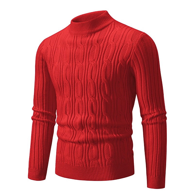 Men's Pullover Sweater Jumper Knit Sweater Ribbed Cable Knit Regular Tops Knitted Plain Crew Neck Keep Warm Modern Contemporary Daily Wear Going out Clothing Apparel Fall Winter Black Blue S M L3