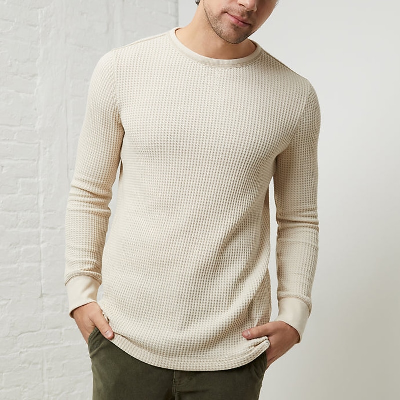 Men's Waffle Tee Waffle Shirt T Shirt Tee Top Long Sleeve Crew Neck Spring &  Fall Plain Fashion Designer Basic Vacation Street Going out Black Brown Beige Top Tee for Men