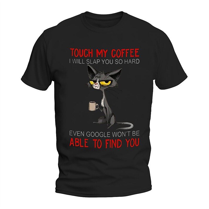Men's Funny Grumpy Cat Coffee T-Shirt - Don't Touch My Coffee Humor Graphic Tee