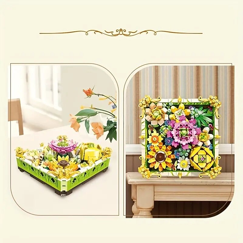 Women's Day Gifts Flower Building Blocks Ideas Artistic Photo Frame Building Blocks Model Bricks House Ornament Toy Kit Birthday Gift Mother's Day Gifts for MoM4