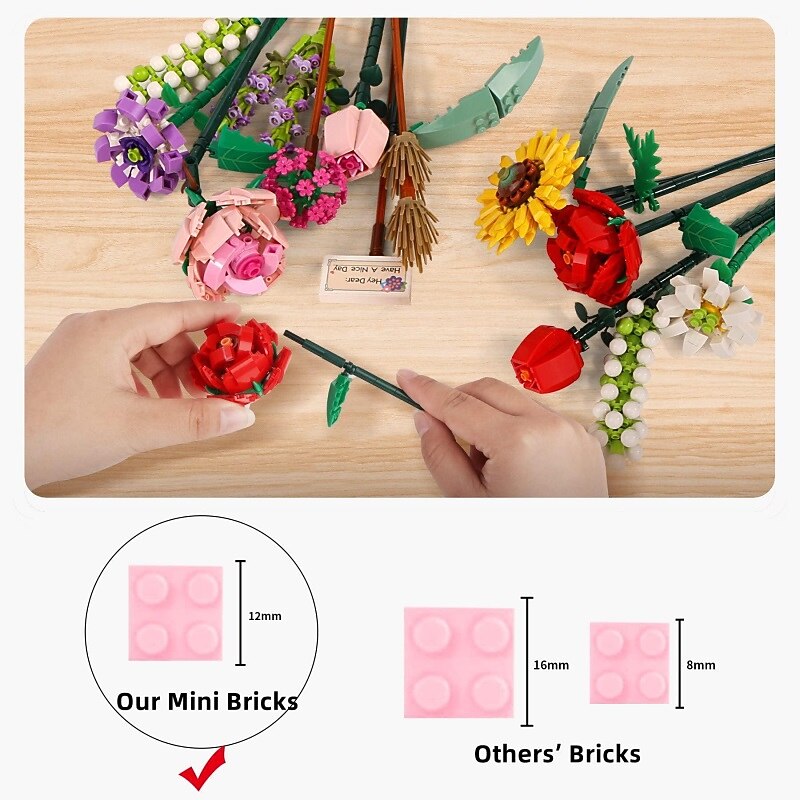 Women's Day Gifts Miniature Building Blocks Bouquet Set Artificial Flowers Diy Unique Home Decoration Plant Series Home Decor Valentine's Day Mother's Day Gift B Mother's Day Gifts for MoM4