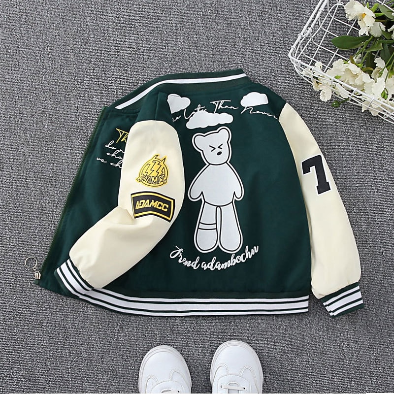 Kids Boys' Baseball Jackets Outerwear Graphic Letter Long Sleeve Coat School Cool Daily Black Green Spring Fall 7-13 Years3