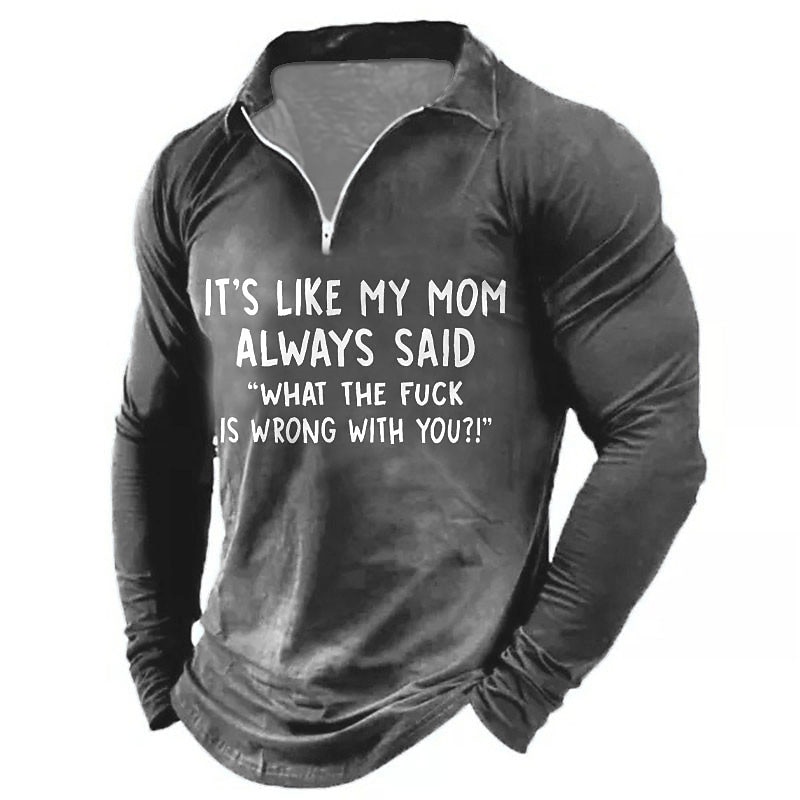 Men's Funny Zip Polo Shirts Golf Shirt Long Sleeve Polo Shirts Collared Shirts Vintage Casual Festival Wear Party Outfits 3D Print Quarter Zip Polo Spring & Summer Black Wine Navy Blue2