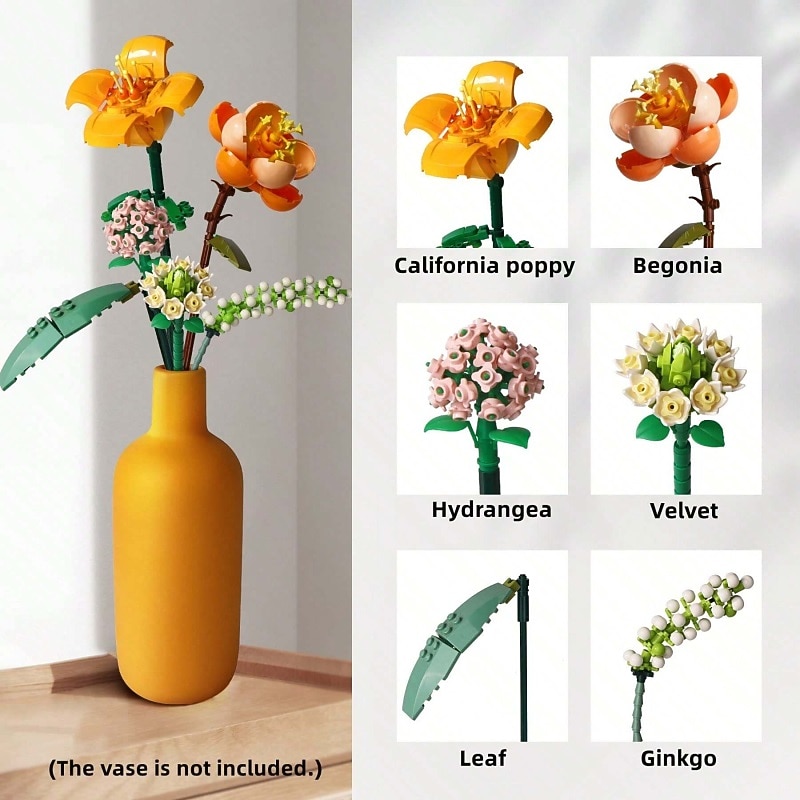 Women's Day Gifts Miniature Building Blocks Bouquet Set Artificial Flowers Diy Unique Home Decor Valentine's Day Girlfriend Gift Mother's Day Gift B Mother's Day Gifts for MoM2