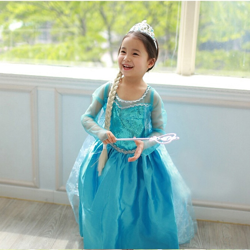 Kids Girls' Dress Solid Colored Long Sleeve Performance Party Princess Beautiful Polyester Maxi A Line Dress Fall Winter 3-10 Years Light Blue3
