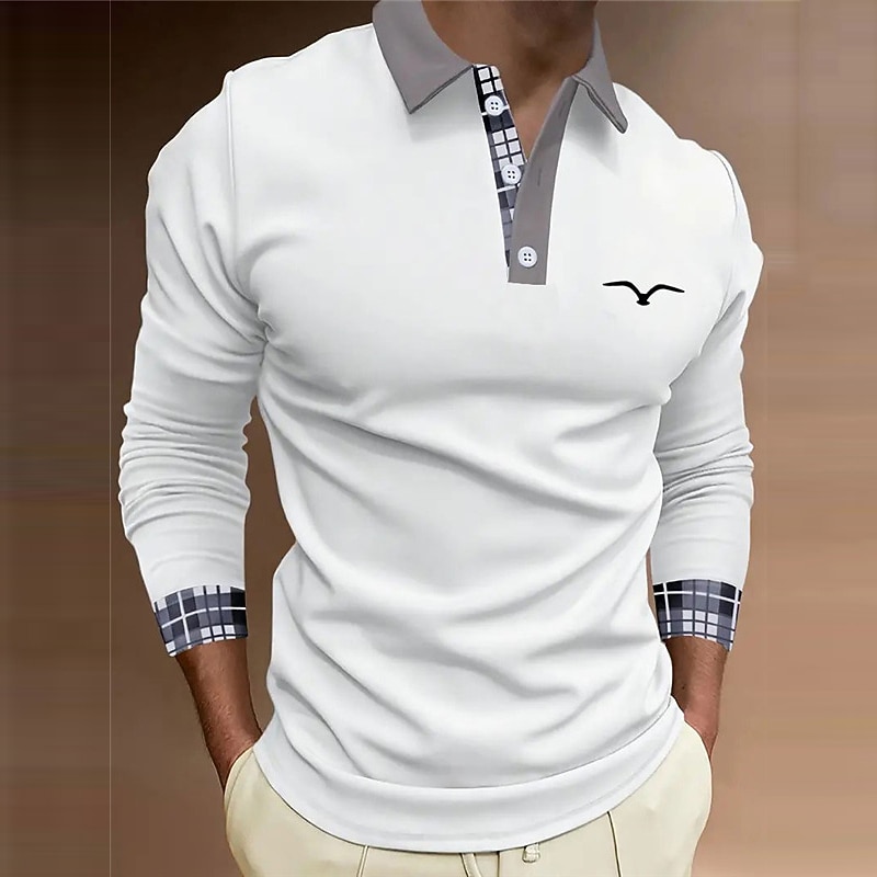 Kentucky Derby Men's Plaid Polo Shirts Golf Shirt Long Sleeve Polo Shirts Collared Shirts Business Casual WorkWear Formal Wear Festival Wear 3D Print Buttons Fall & Winter White Blue Brown