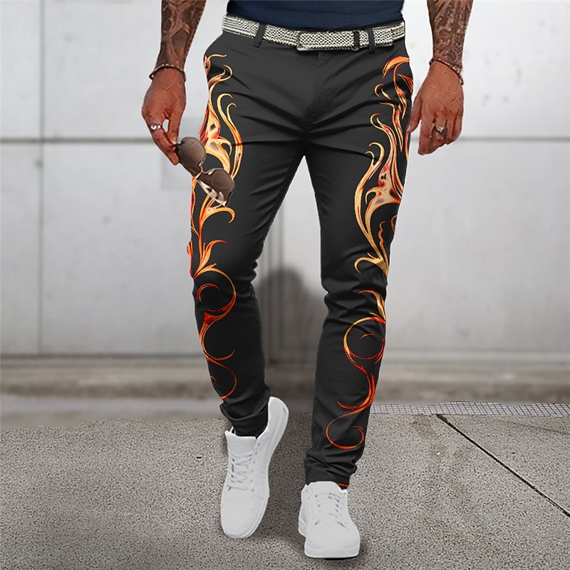 Flame Business Abstract Men's 3D Print Dress Pants Pants Trousers Outdoor Daily Wear Streetwear Polyester Yellow Red Blue S M L Medium Waist Elasticity Pants2