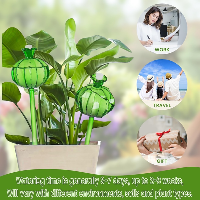 2pcs Plant Watering Globes Hand-Blown Plant Watering Devices, Self Watering Globes Watering Globes for Indoor Plants Cactus Plant Watering Bulbs2