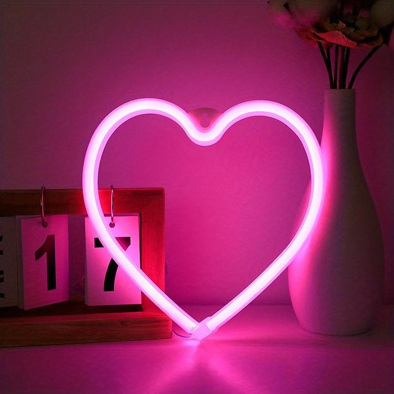 Pink Heart Neon Light, Battery or USB Powered LED Neon Light, Party, Valentine's Day Decoration Light, Table and Wall Decoration Light, Girls' Room, Dormitory, Wedding Anniversary Home Decoration