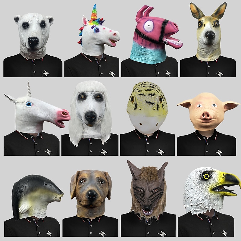 Carnival Funny Animal Series Five Head Masks Makeup Ball Cute Latex Headwear Halloween Party Performance Props2