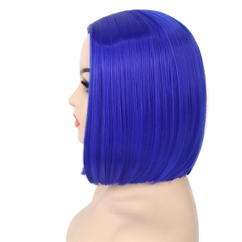 Coraline Wig Costume Necklace Blue Bob Wigs for Women Girls Short Straight Colored Wig with Bangs for Theme Costume Party Carnival (Only Wig) Halloween Wigs3