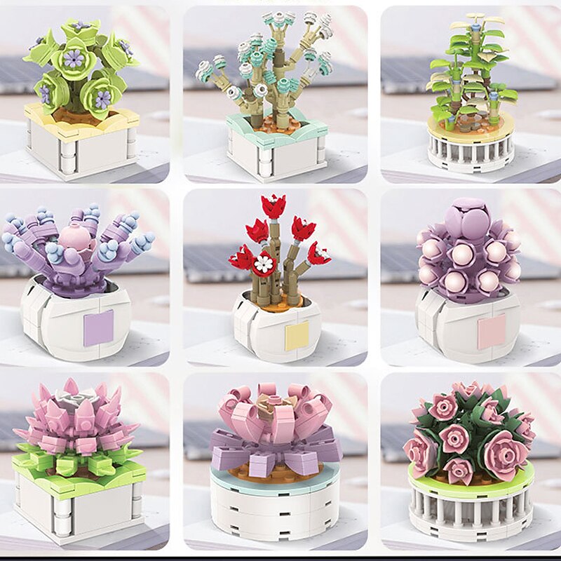 Women's Day Gifts Succulent Building Block Flower Ds1013-ds1017 Potted Plant Series Creative Diy Puzzle Toys Decorative Flower Ornaments Mother's Day Gifts for MoM2