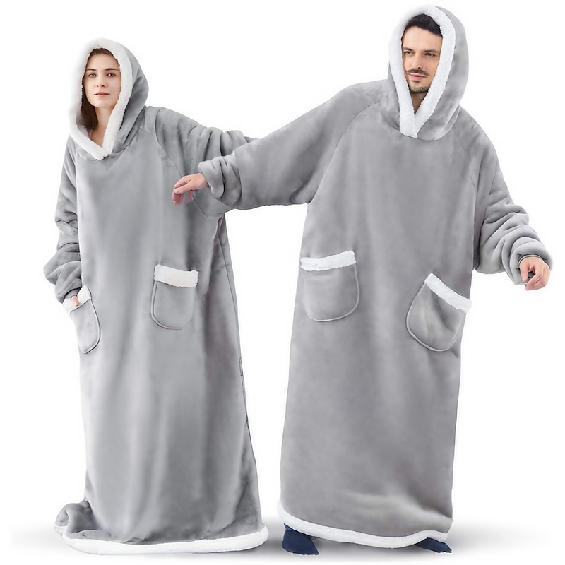 Adults' Oversized Hoodie Blanket Wearable Blanket With Pocket Solid Color Onesie Pajamas Flannel Cosplay For Men and Women Carnival Animal Sleepwear Cartoon Festival / Holiday Costumes2