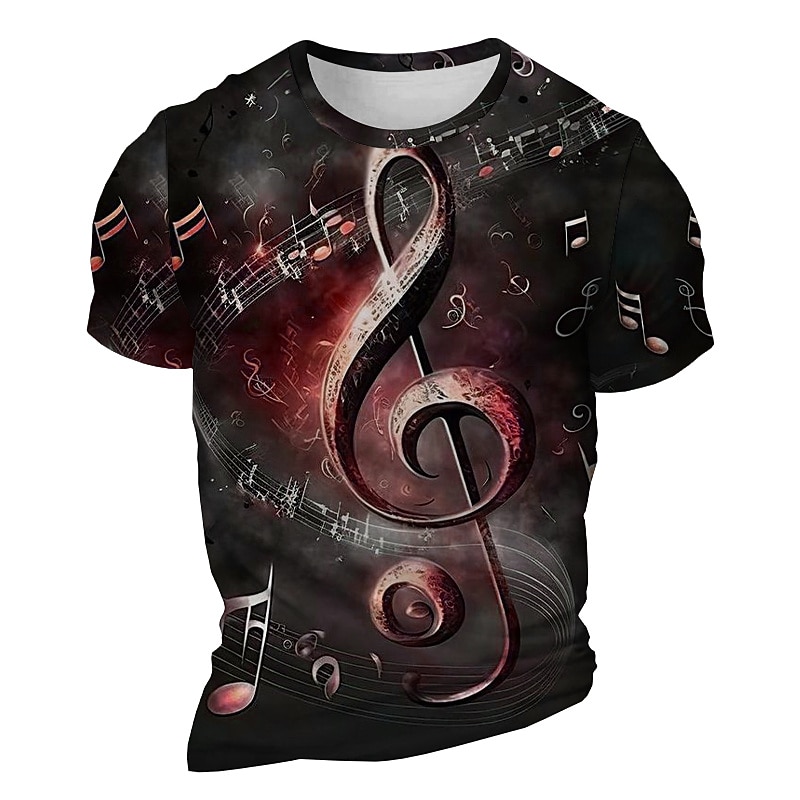 Music Festival Men's Graphic Musical Notes T Shirt Short Sleeve T shirt 3D Print Crew Neck Shirt Daily Designer Retro Vintage Sports Outdoor Holiday Going out Red Blue Khaki Spring & Summer Clothing3