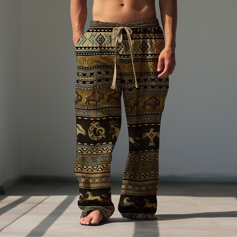 Western Bandana Print Vintage Men's 3D Print Pants Trousers Outdoor Street Going out Polyester Yellow Red Blue S M L Mid Waist Elasticity Pants4