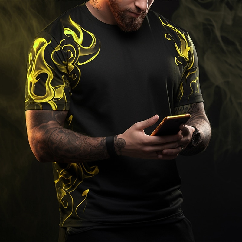 Men's Graphic Hellfire Flames Flame T Shirt Short Sleeve T shirt 3D Print Crew Neck Shirt Daily Designer Retro Vintage Sports Outdoor Holiday Going out Yellow Blue Orange Spring & Summer Clothing2