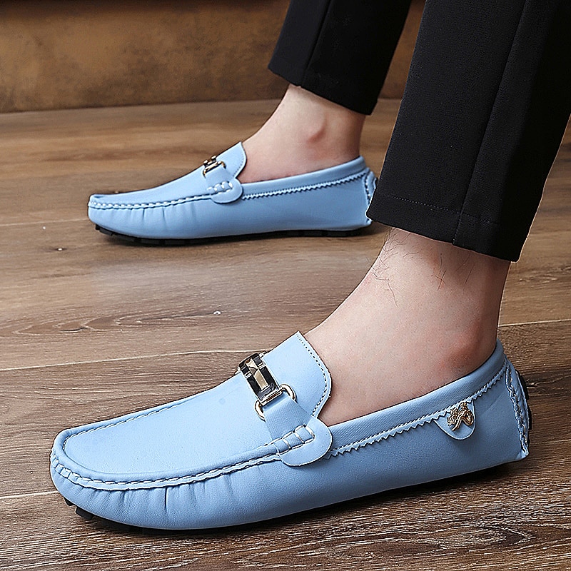 Men's Light Blue Driving Loafers - Casual Slip-On Moccasins with Metal Buckle Detail, Comfortable Shoes for Driving & Everyday Wear4