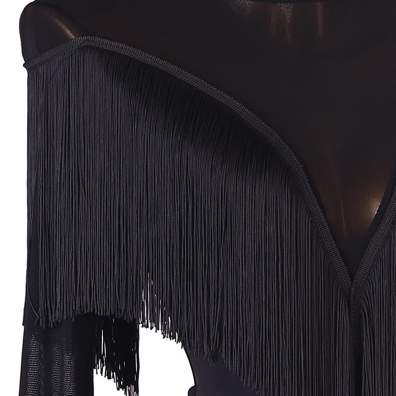 Ballroom Dance Dress Tassel Women's Performance Training Long Sleeve High Chiffon Chinlon Tulle4
