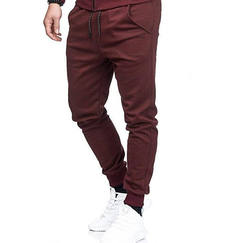 Men's Trousers Track Pants Jogging Pants Outdoor Athleisure Daily Sports Soft Comfortable Pocket Drawstring Elastic Waist Plain Full Length Fashion Casual Activewear Wine Red Black Micro-elastic3