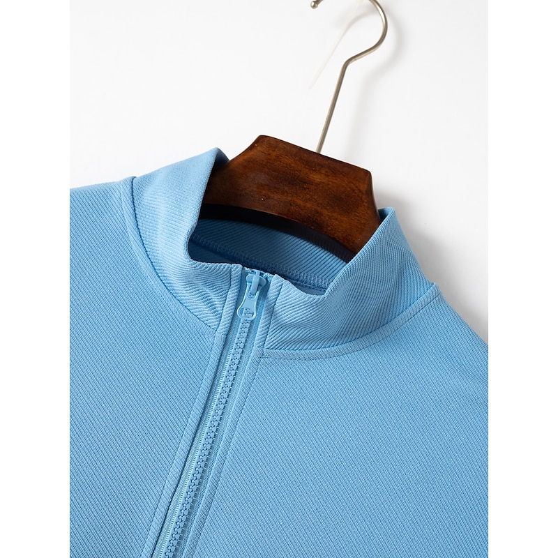 Men's Polo Shirt High Neck Outdoor Casual Lapel Quarter Zip Long Sleeve Fashion Basic Waves Solid / Plain Color Quarter Zip Spring &  Fall Regular Fit Black White Dark Navy Blue Polo Shirt4