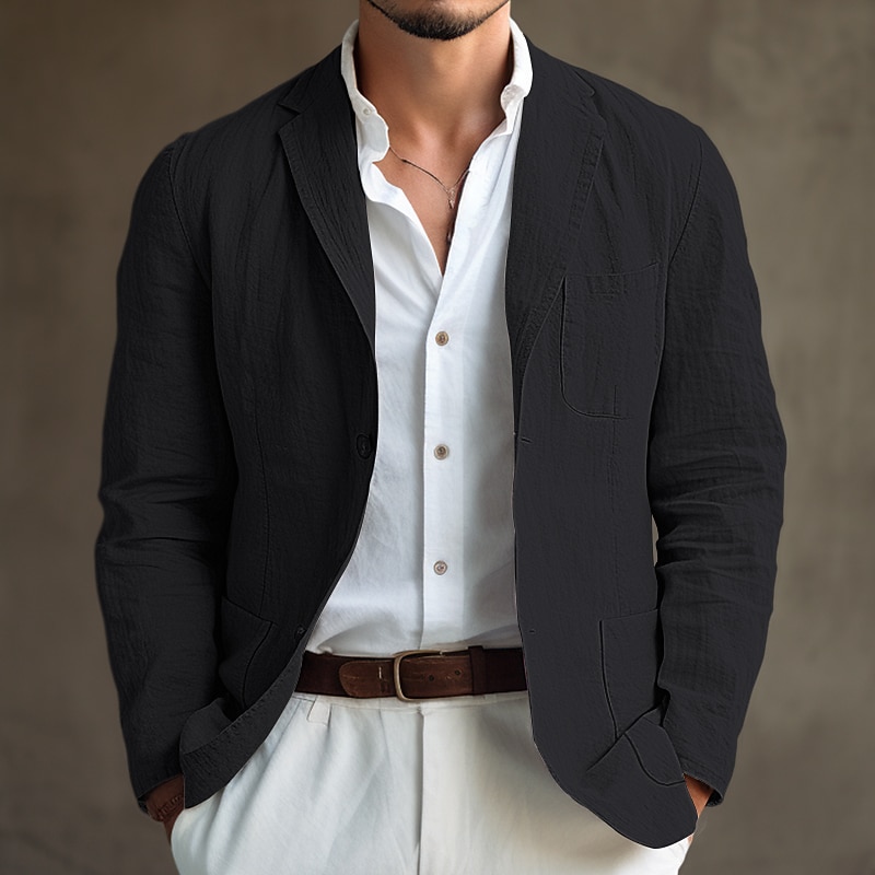 Men's Graduation Blazer Formal Evening Wedding Party Party & Evening Pocket Fashion Casual Spring &  Fall Polyester Plain Pocket Casual / Daily Single Breasted Blazer Black White Blue khaki2