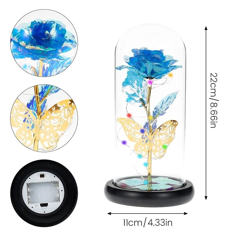 Romantic LED Rose Butterfly Lamp in Glass Dome - Perfect Home Decor and Gift for Weddings, Birthdays, Valentine's Day, and Mother's Day (Battery Not Included)3