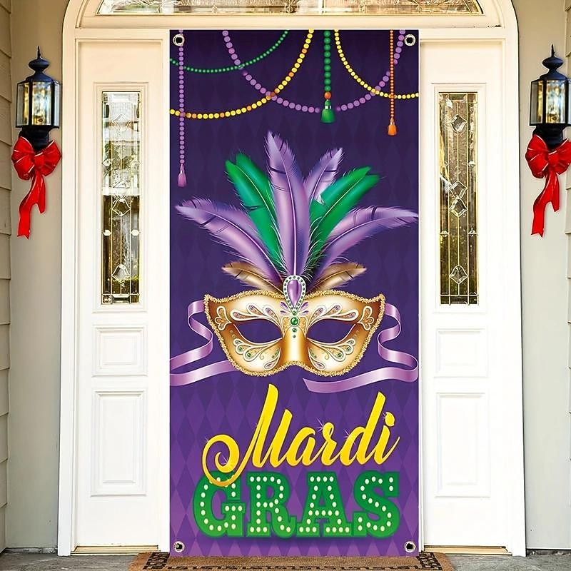 Mardi Gras Carnival Door Covers Door Tapestry Door Curtain Decoration Backdrop Door Banner for Front Door Farmhouse Holiday Party Decor Supplies