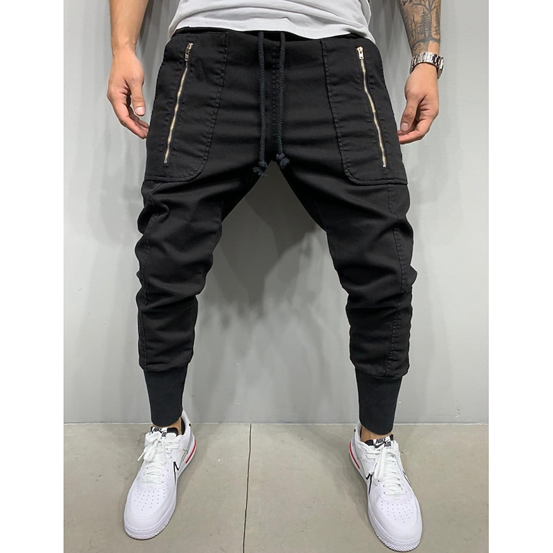Men's Trousers Track Pants Jogging Pants Outdoor Athleisure Daily Sports Soft Comfortable Pocket Drawstring Elastic Waist Plain Full Length Fashion Casual Activewear Black Army Green Micro-elastic3