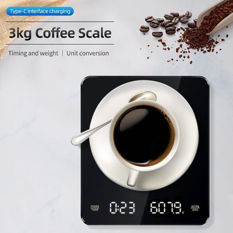 Built-in battery charging Electronic Scale Built-in Auto Timer Pour Over Espresso Smart Coffee Scale Kitchen Scales 3kg 0.1g