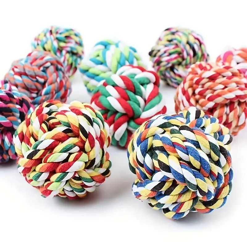 2pc Radom Color Rope Knot Ball Dog Chew Toy Dog Grinding Teeth Training Interactive Chew Toy For Boredom Relief