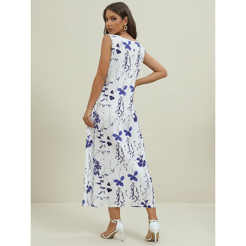 Women's Midi Dress Two Piece Dress Set Casual Dress Print Dress Daily Vacation Fashion Elegant Pocket Print Crew Neck Half Sleeve Floral Regular Fit Black Navy Blue Green Summer Spring S M L XL XXL