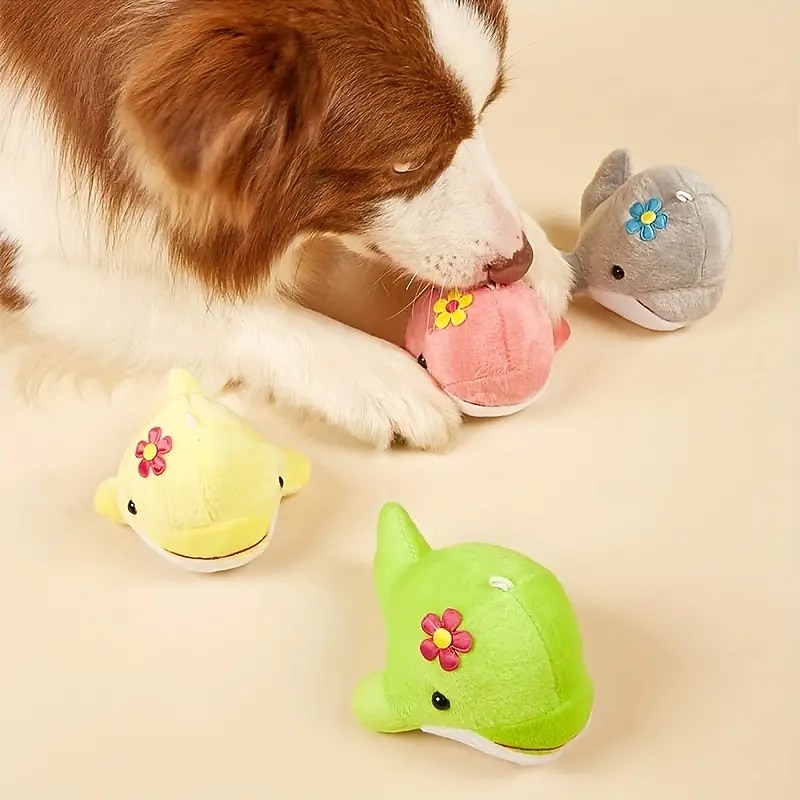 1pc Whale Design Pet Grinding Teeth Squeaky Plush Toy Durable Chew Toy For Dog Interactive Supply