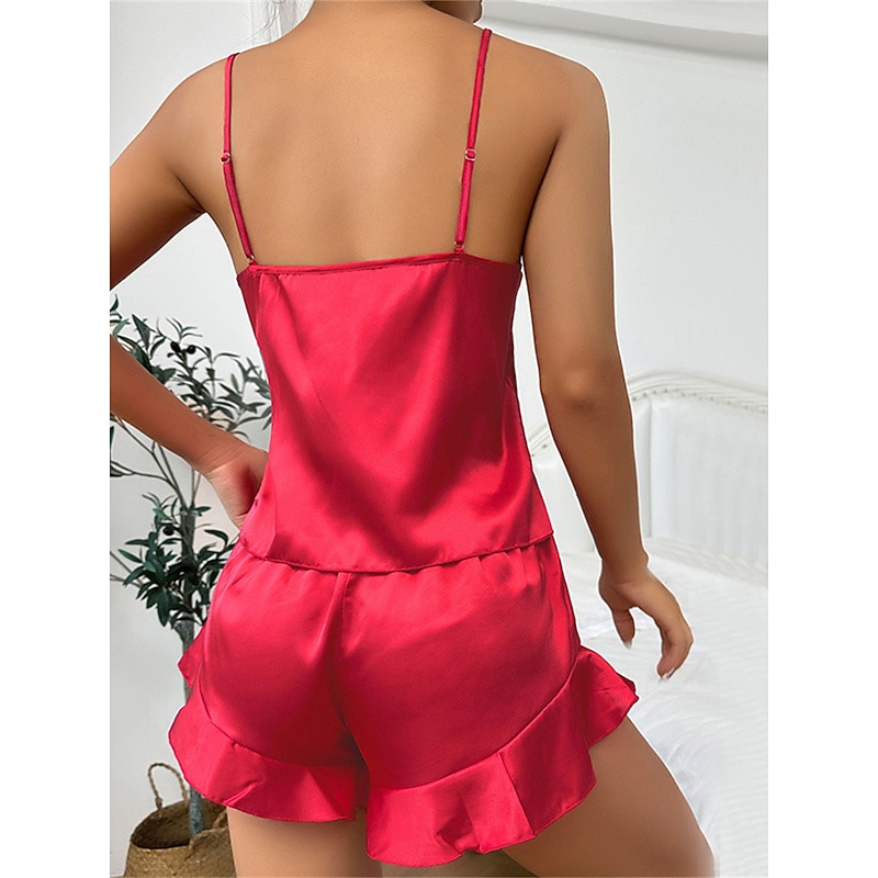 Women's Valentine Pajamas Robe Bathrobe Sets 3 Pieces Pure Color Fashion Casual Comfort Home Daily Bed Satin Silk Breathable V Wire Long Sleeve Shorts Elastic Waist Summer Spring Home Outfits3