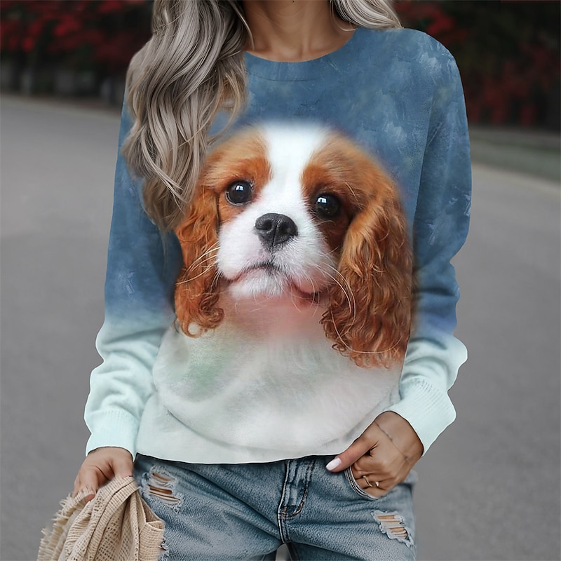 Women's Sweatshirt Pullover Dog Casual Sports Print Sportswear Funny Round Neck Long Sleeve Top Micro-elastic Fall & Winter Comfrt Breathable Soft Fabric2