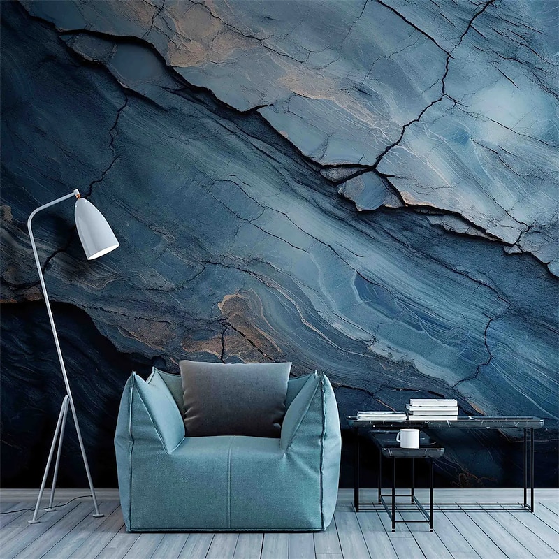 Cool Wallpapers Abstract Marble Blue Wallpaper Wall Mural Wall Covering Sticker Peel and Stick Removable PVC/Vinyl Material Self Adhesive/Adhesive Required Wall Decor for Living Room Kitchen Bathroom2
