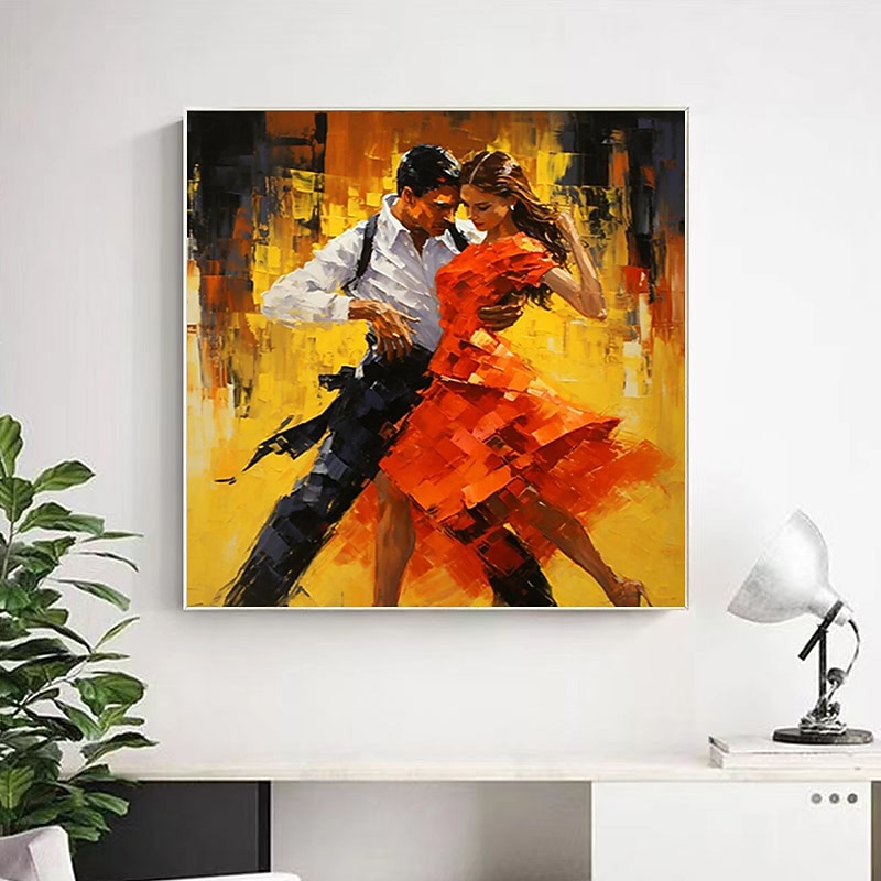 Tango Canvas Wall Art Hand-painted Oil Painting Romance Dance Wall Art Romance Couple Wall Art Dancing Couple Canvas For Home Decor No Frame