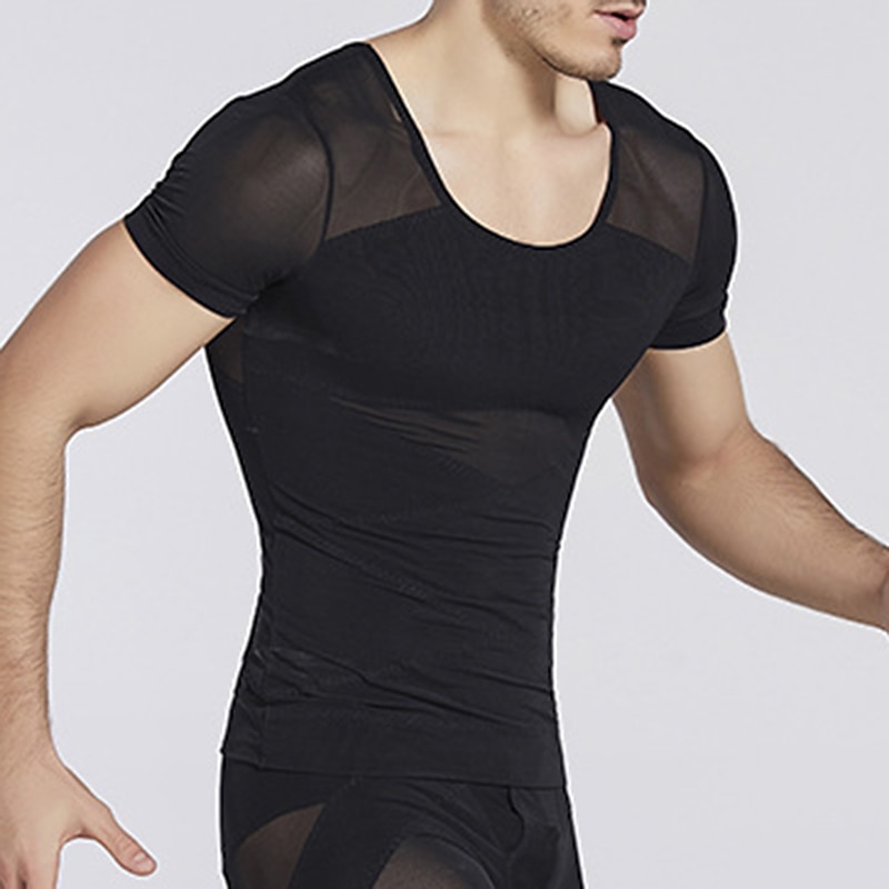 Men's T shirt Tee Compression Shirt Body Shaper Compression Tops Crew Neck Short Sleeve Sports & Outdoor Vacation Going out Casual Daily Quick dry Breathable Soft Plain Black White Activewear Fashion3