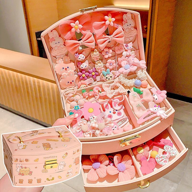 Korean Version Of Children's Pink Hair Accessories Gift Box Set Girl Princess Hair Card Girl Headwear Baby Jewelry Birthday
