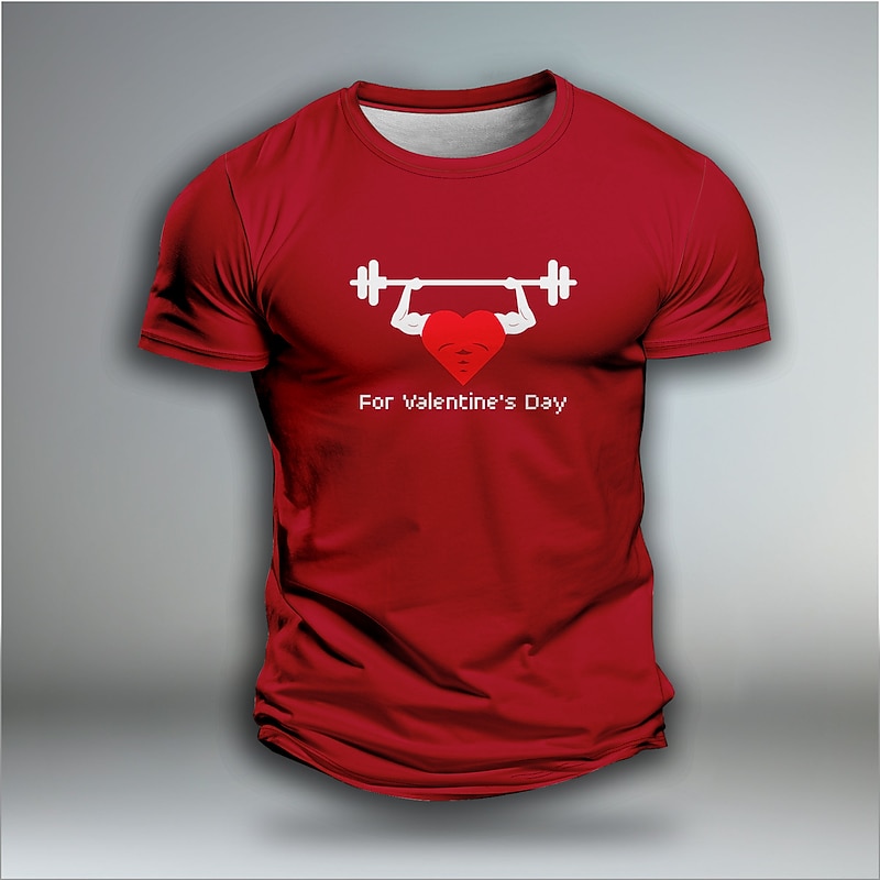Valentine's Day Men's Heart Graphic Character & Slogan Short Sleeve T shirt 3D Print Crew Neck Shirt Daily Outdoor Casual Party Casual Holiday Black Burgundy Blue Summer Spring &  Fall Clothing