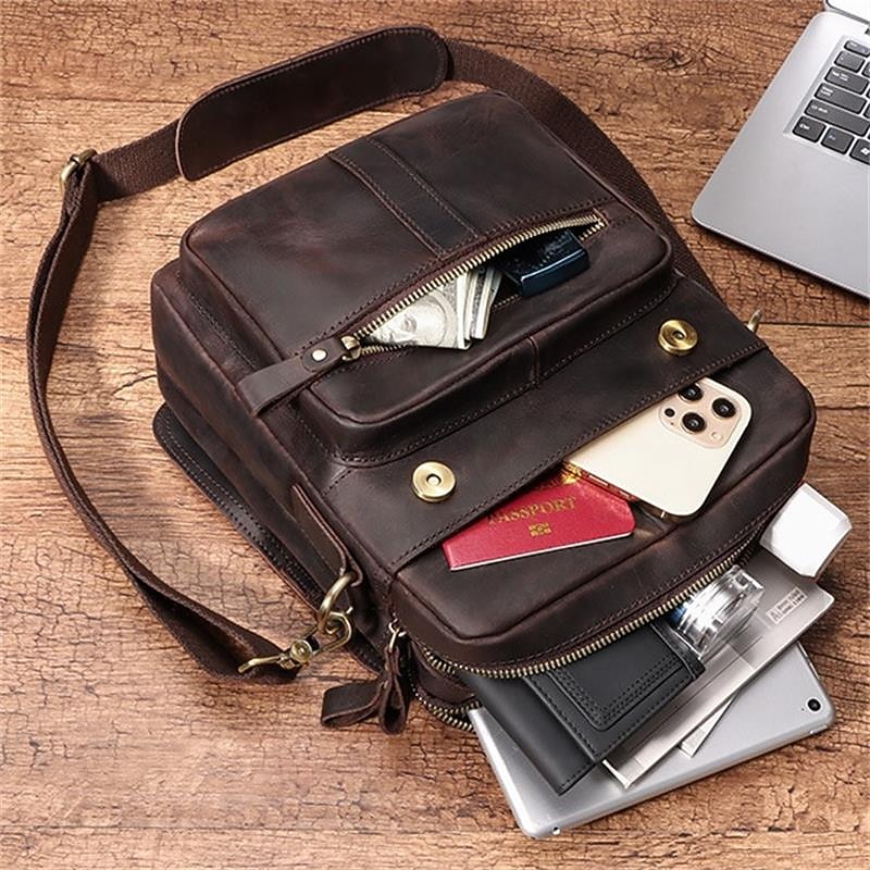 Men's Crossbody Bag Shoulder Bag Messenger Bag Nappa Leather Cowhide Daily Zipper Light Brown Dark Brown Black3