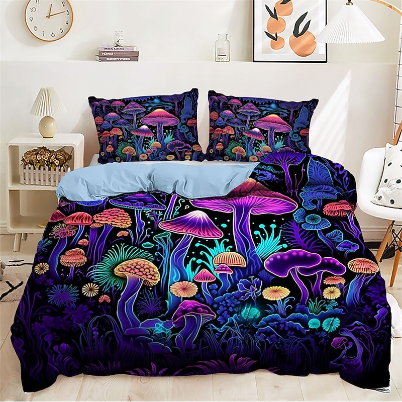 Fantasy Forest Mushrooms Pattern Duvet Cover Set Comforter Set Soft 3-Piece Luxury Cotton Bedding Set Home Decor Dusk Bedding Gift King Queen Full Size4