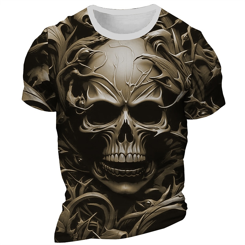 Men's Graphic Skeleton T Shirt Short Sleeve T shirt 3D Print Crew Neck Shirt Daily Designer Retro Vintage Sports Outdoor Holiday Going out Red Blue Brown Spring & Summer Clothing Apparel Maternity S